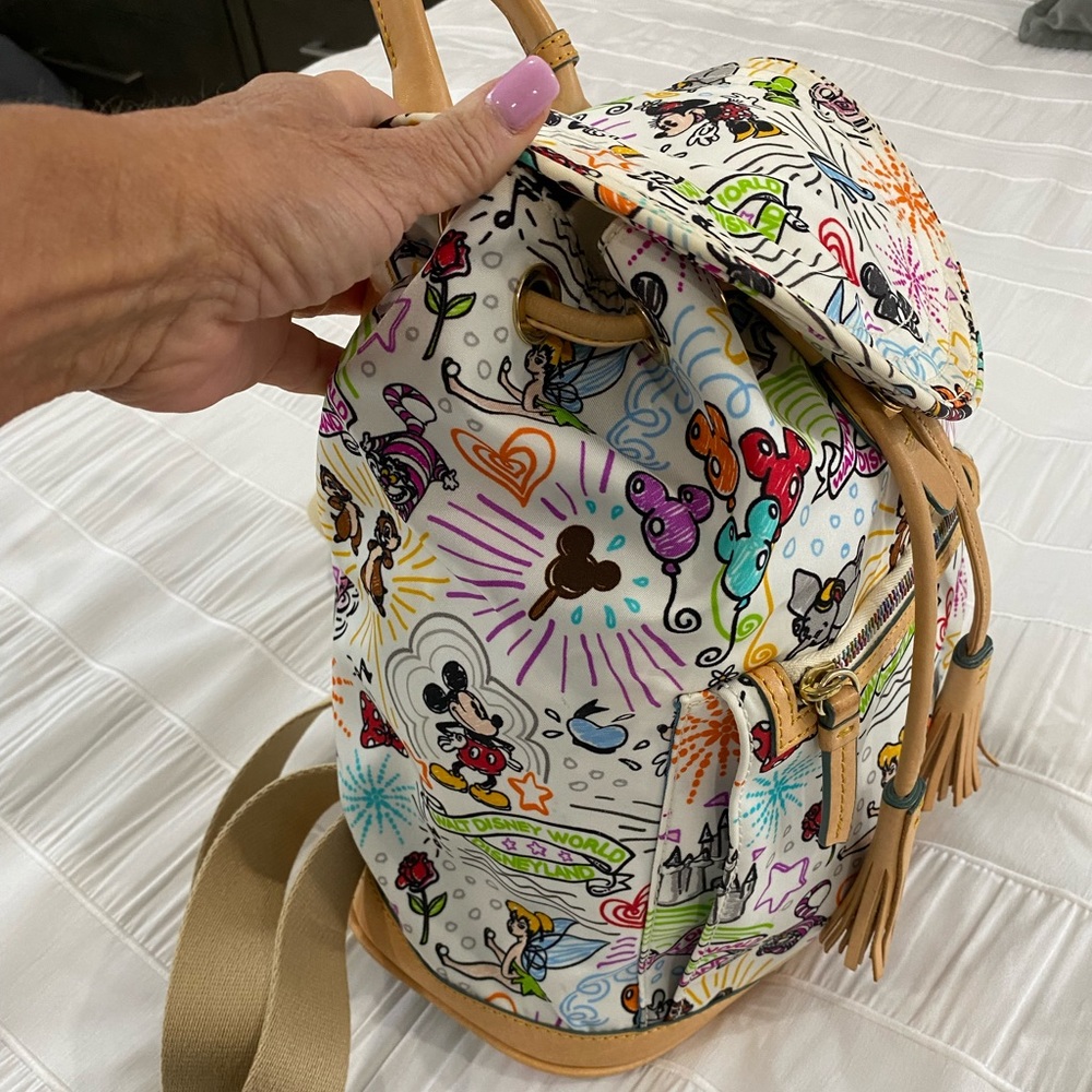 Dooney & Bourke White Multicolor Disney Character Print Backpack - Picture 4 of 16